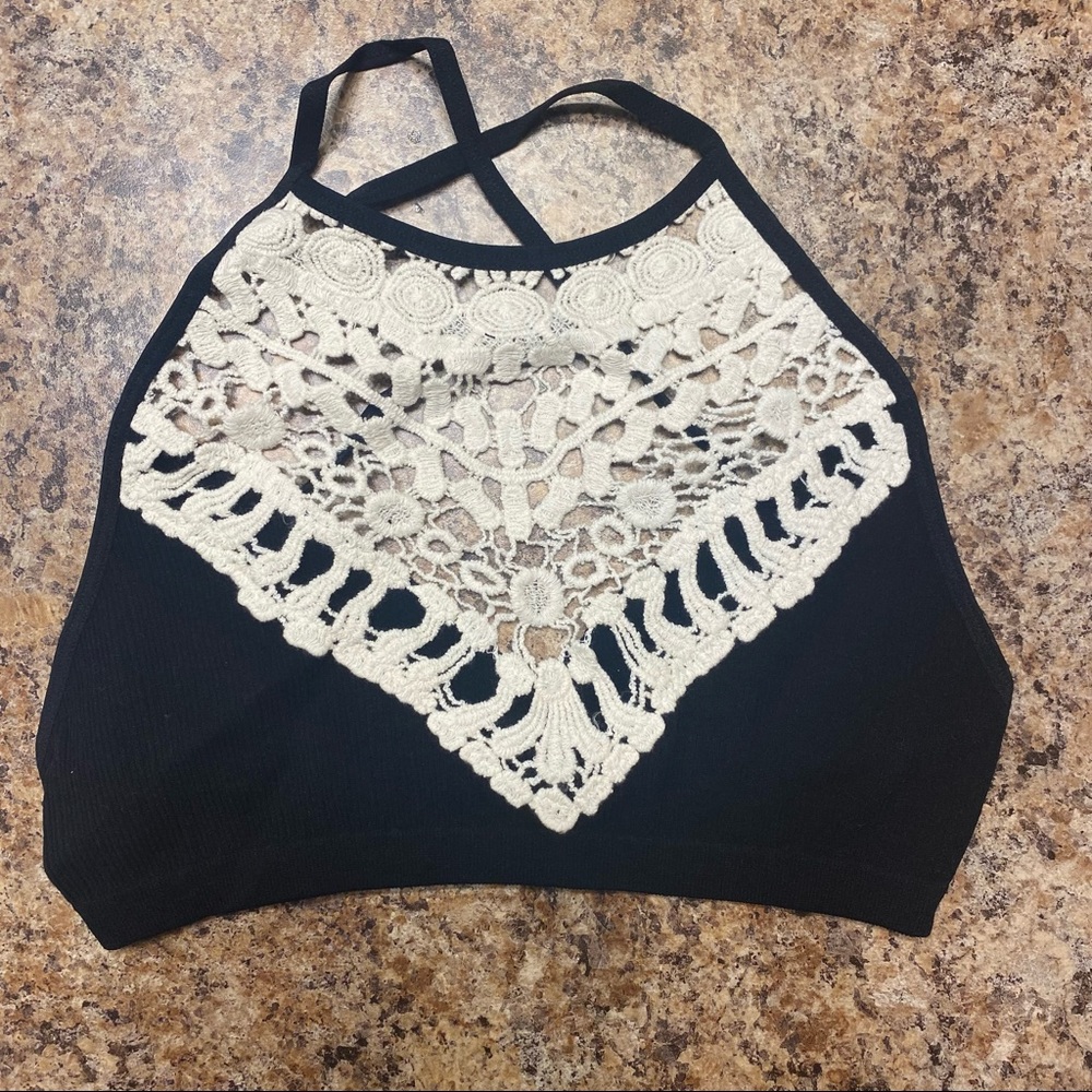 Boho Black and White Lace Soft Bralette Size XS/S No Padding Sexy